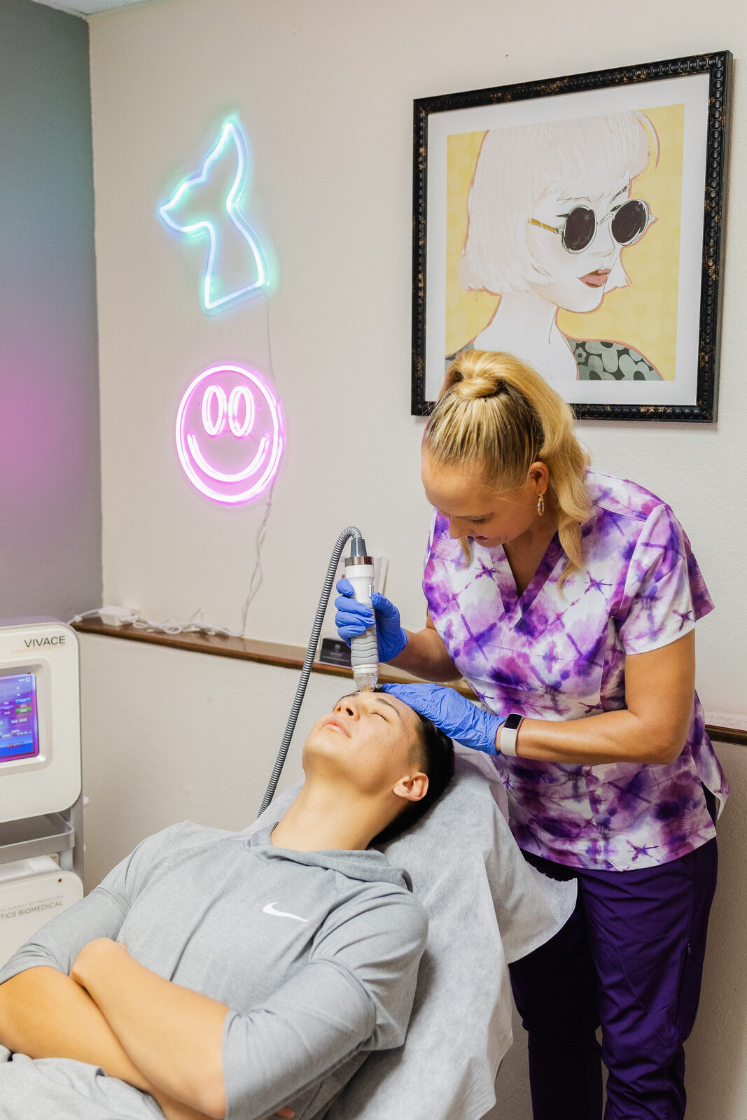 A relaxed client receiving Vivace RF microneedling at Skinpoint
