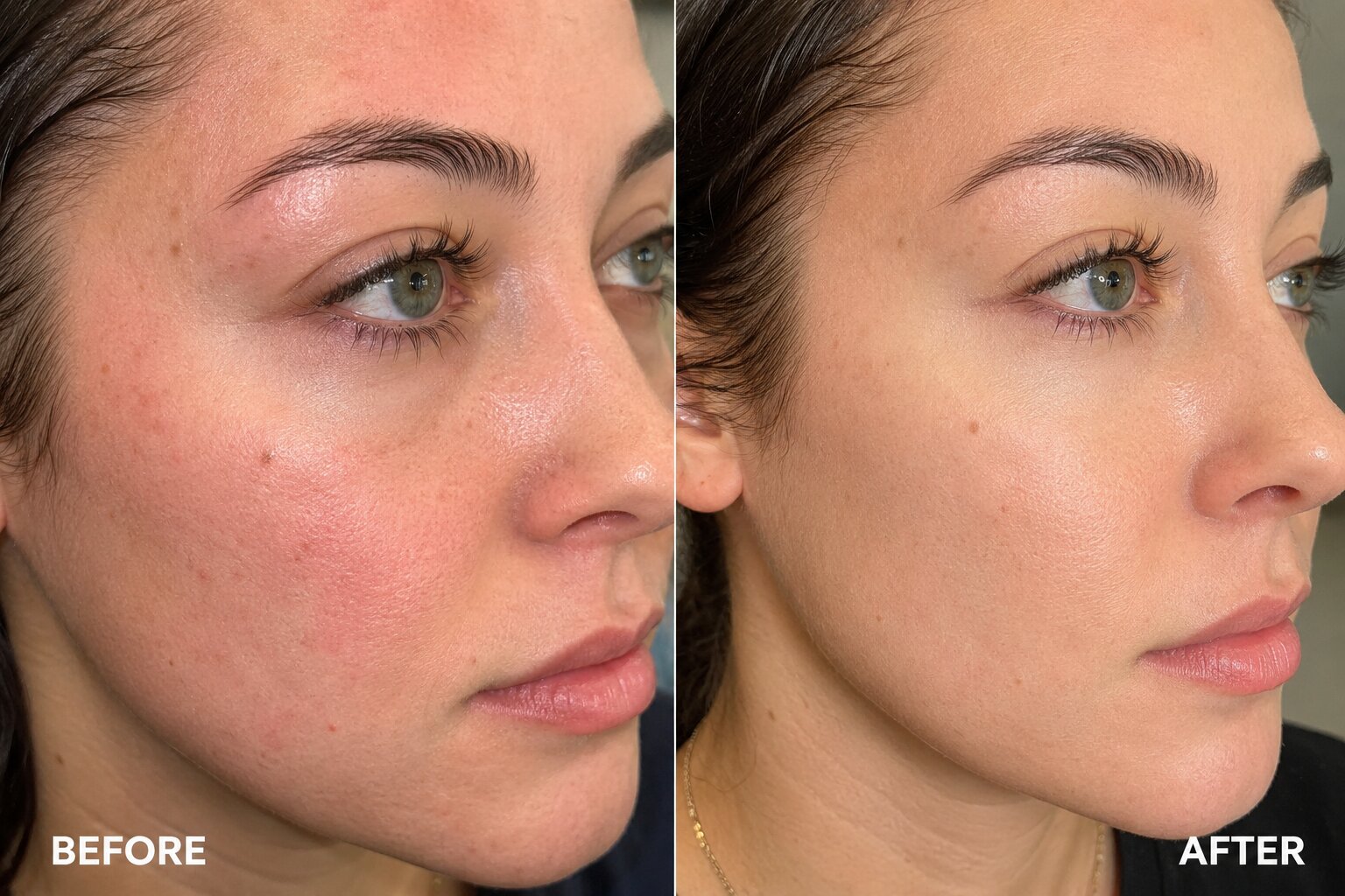 Before and after Vivace RF microneedling — reduced redness and smoother texture